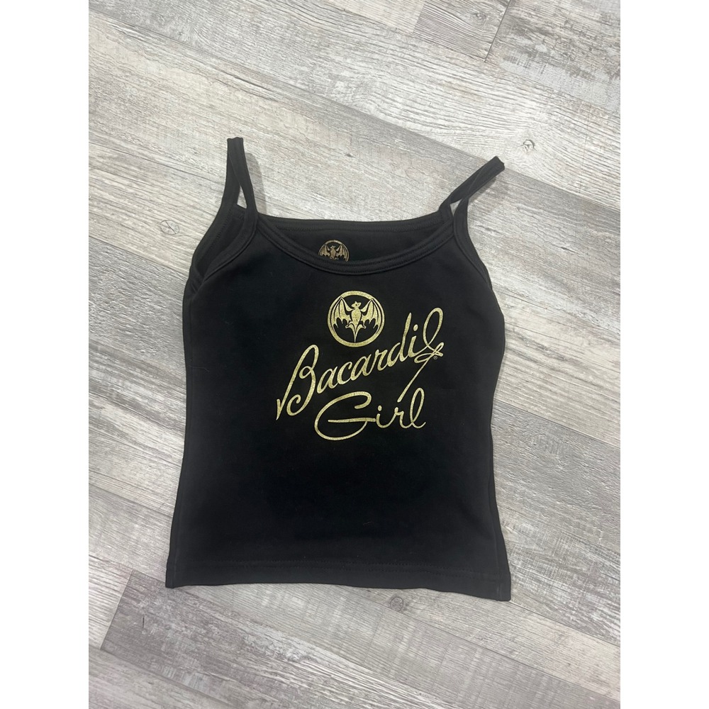 Bacardi Girl Black Gold Graphic Cami Tank Top Small I Like It On The Rocks Y2K